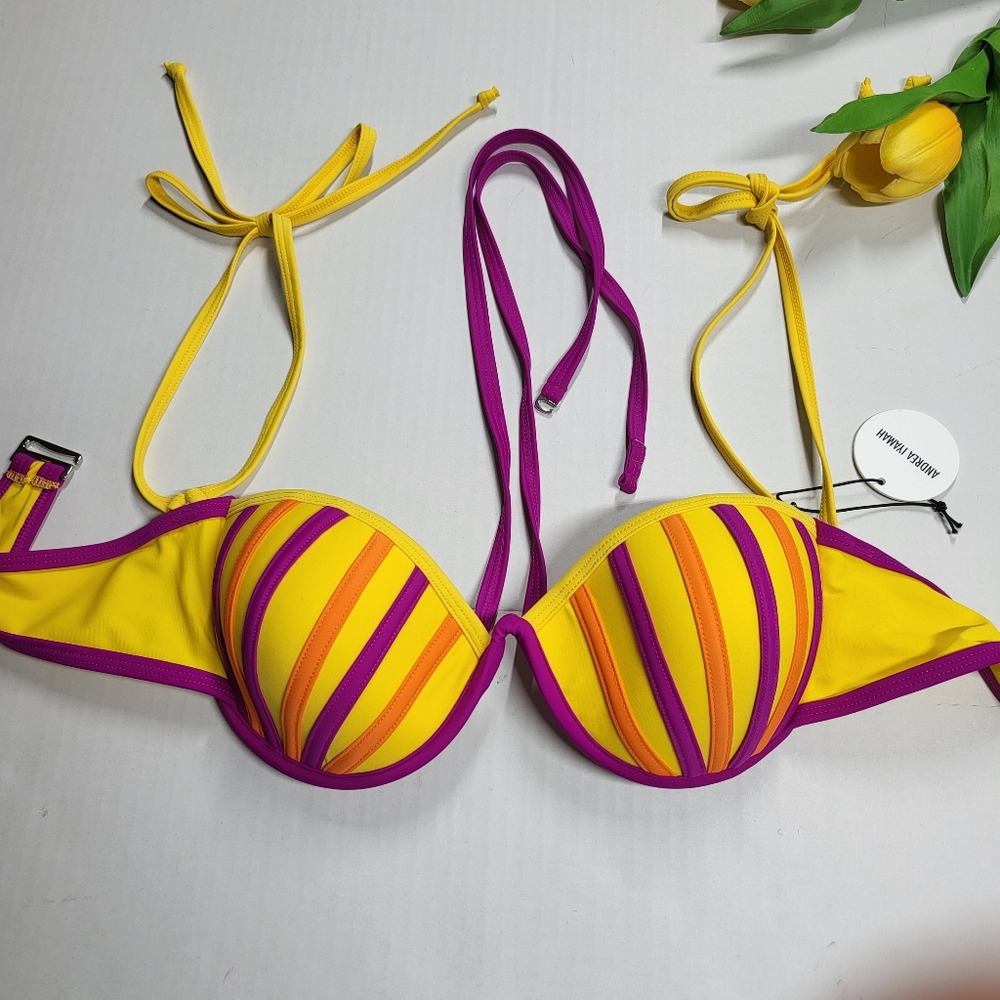 Andrea Lyamah Wasuki Beautiful Swimsuit Bra, Yellow, orange and purple - Picture 9 of 10